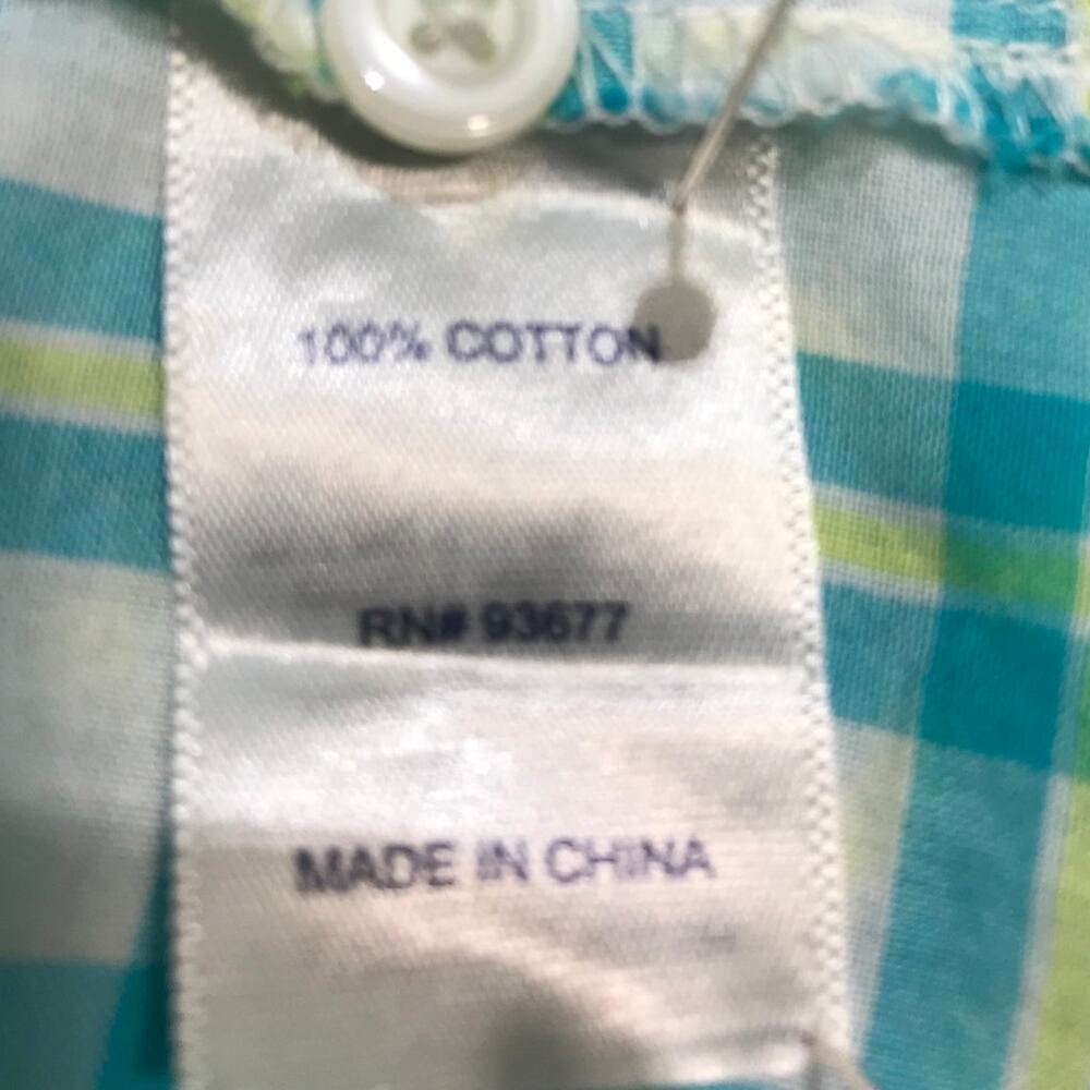 St John’s Bay Green White Plaid Semi Sheer Roll Tab Sleeves Shirt Women L - Picture 7 of 8